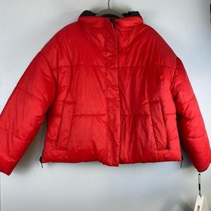 NWT Calvin Klein Perform REVERSIBLE Red Black Zip Snap Puffer Sz S Oversized